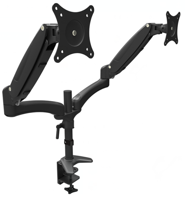 ES-Tune デュアルディスプレイアーム 2画面モニターアーム 360°回転 ガス圧式 15～27インチ対応 0～8kg 液晶PCモニターアーム ガススプリング式 スムーズ高さ調節 グランプ式