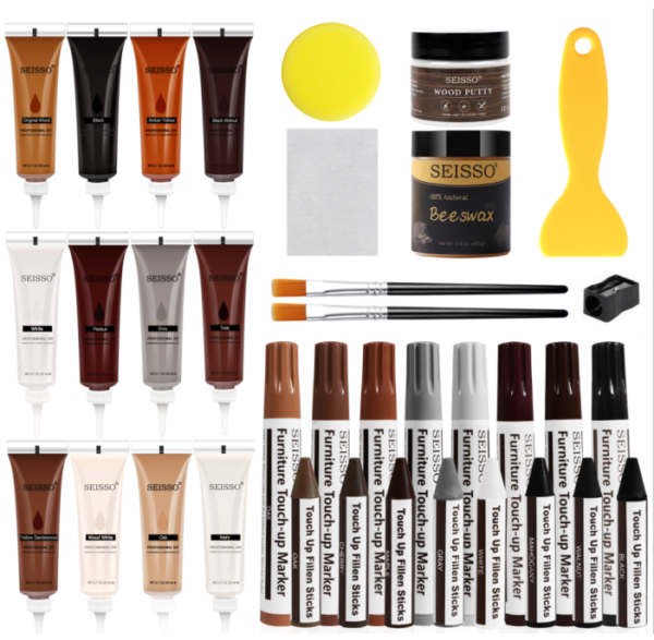 DEWEL フローリング 補修 床 補修 カンタン木製品補修セット ファインクリーム 12+8色 木製品 補修  穴 補修 木工パテ ネジ穴 補修 かくれん棒 クレヨン 傷隠し 傷隠し ひび割れ、釘目、傷、焼灼など補修 木製家具補修