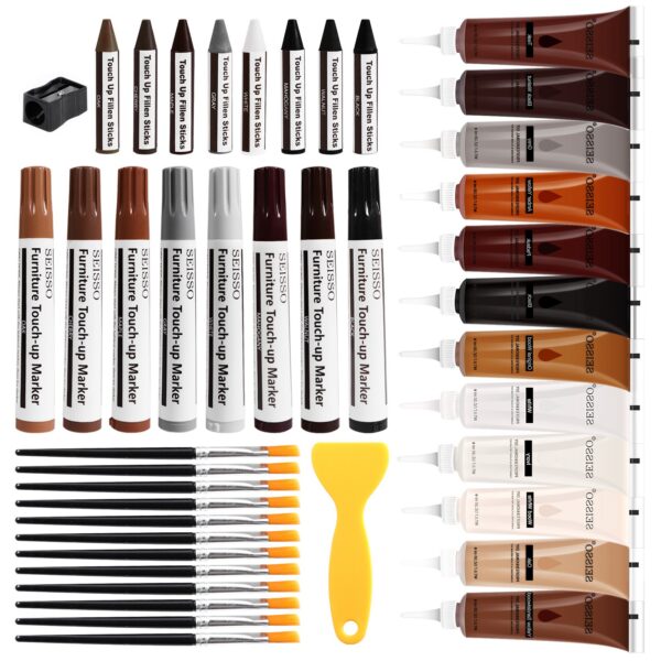 DEWEL Wood Filler, Wax Pen, Wood Floor Scratch Remover, Wood Repair kit, Wood Markers, Touch up Paint pens for Walls，Furniture pens for Scratches, Wood Stain Pen, Furniture Polish