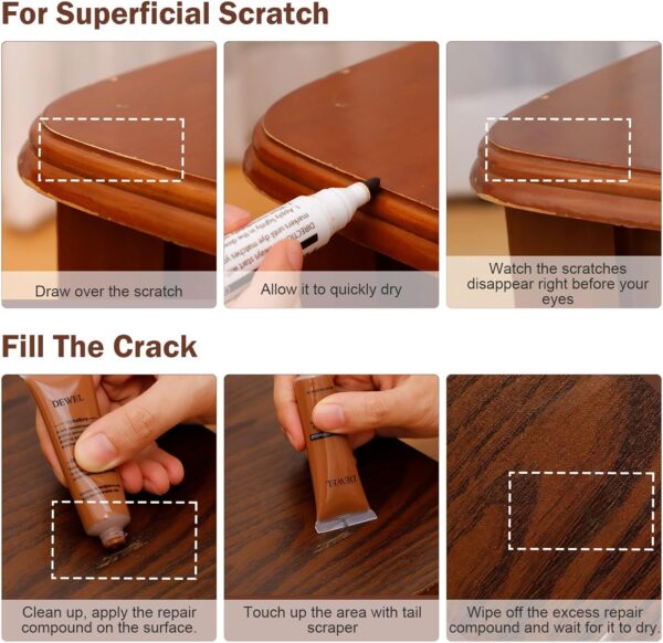 DEWEL Wood Filler, Wax Pen, Wood Floor Scratch Remover, Wood Repair kit, Wood Markers, Touch up Paint pens for Walls，Furniture pens for Scratches, Wood Stain Pen, Furniture Polish - Image 5