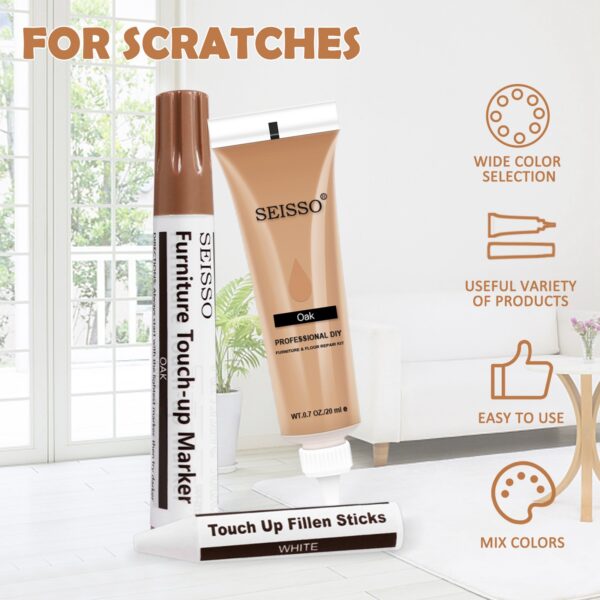 DEWEL Wood Filler, Wax Pen, Wood Floor Scratch Remover, Wood Repair kit, Wood Markers, Touch up Paint pens for Walls，Furniture pens for Scratches, Wood Stain Pen, Furniture Polish - Image 6