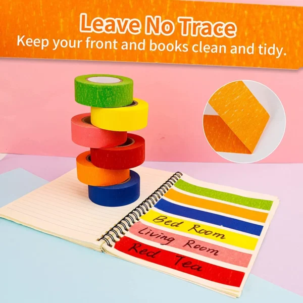 DEWEL Colored Masking Tape, Rainbow Painter Tape, Washi Tape Set, 1 in. x 22 yd., 6 Pack - Image 8