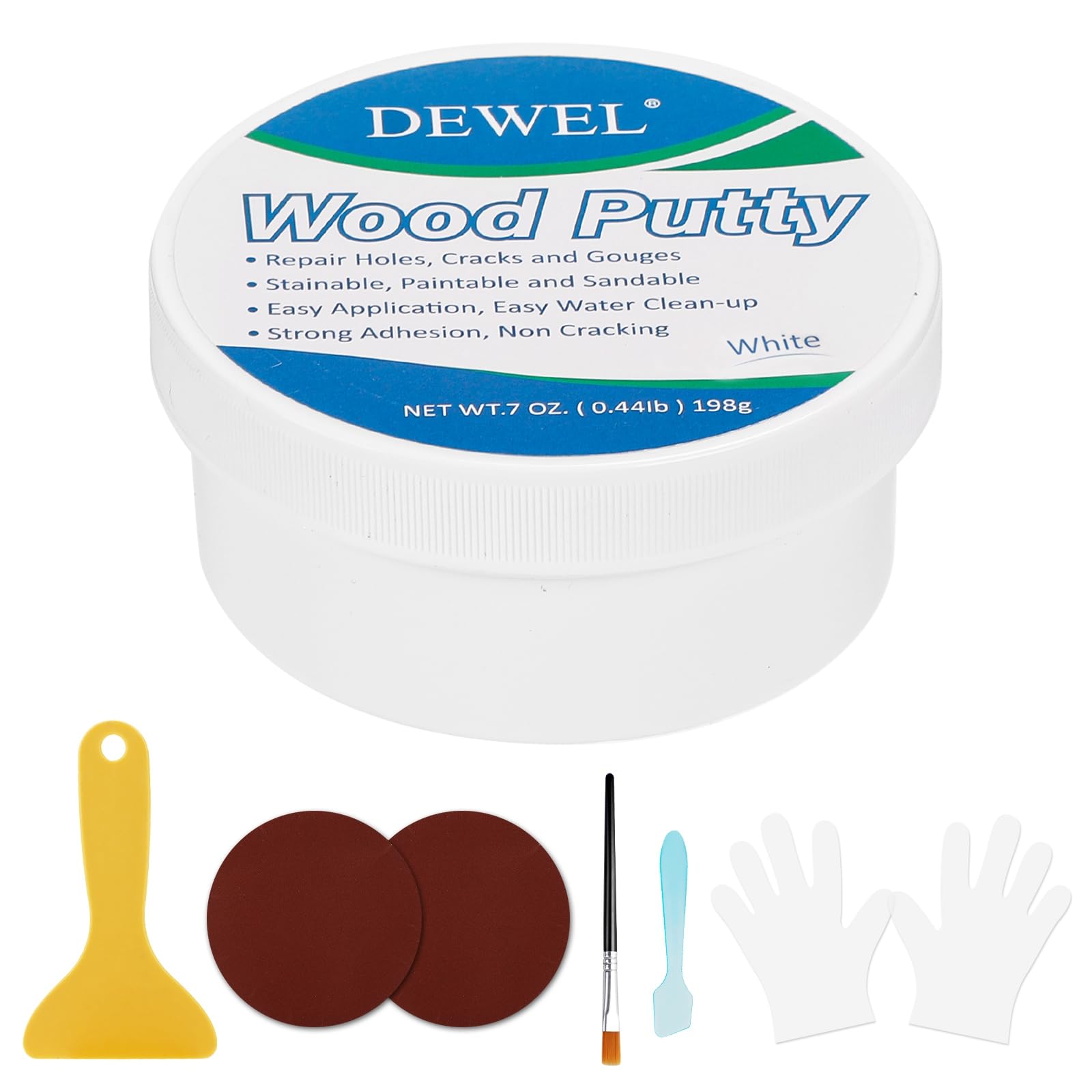 DEWEL Holzkitt 200g, weißer Reparaturkitt, zum Füllen von tiefen Löchern und Kratzern in Holzmöbeln, Rissreparaturkitt zur Restaurierung
