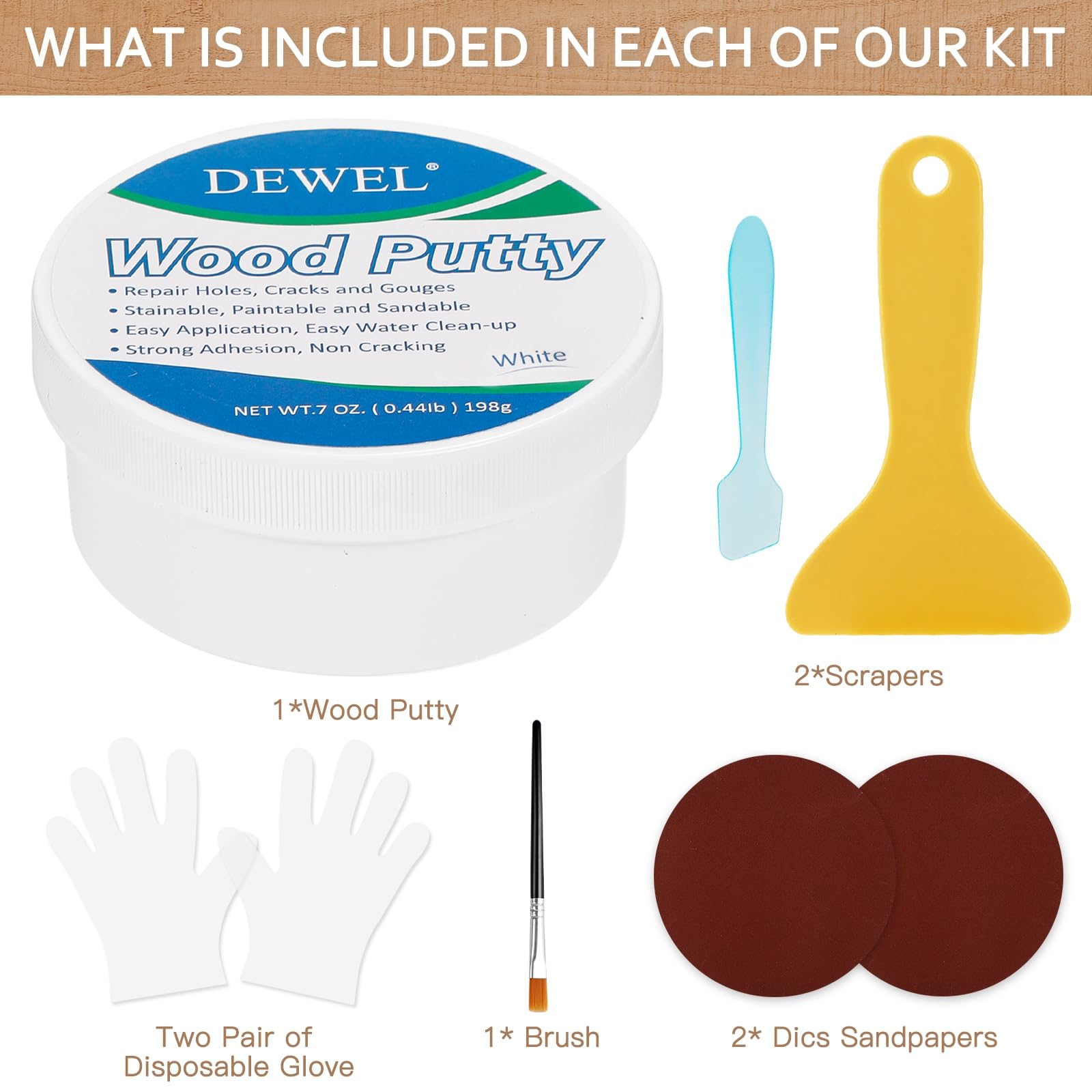 DEWEL Holzkitt 200g, weißer Reparaturkitt, zum Füllen von tiefen Löchern und Kratzern in Holzmöbeln, Rissreparaturkitt zur Restaurierung - Image 3