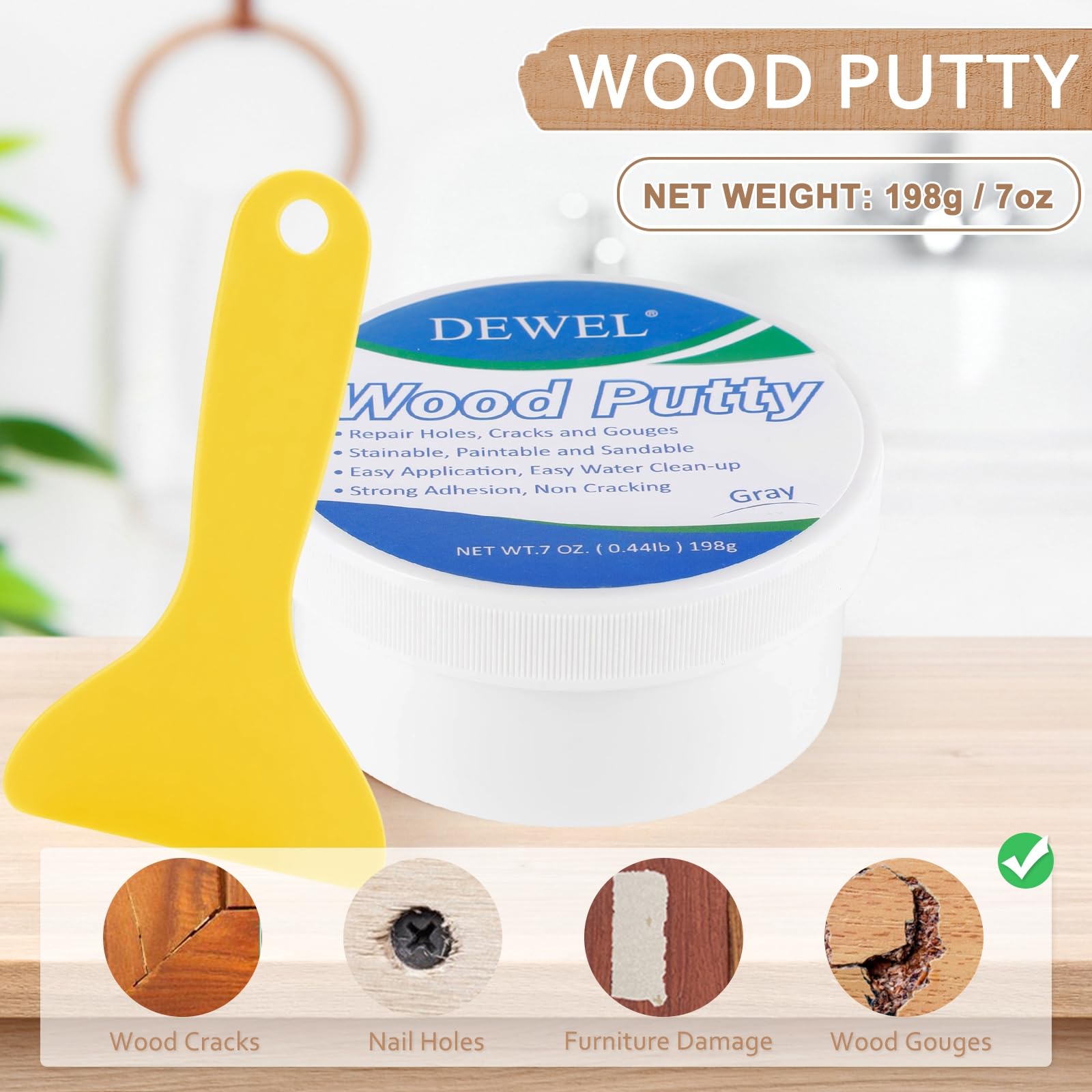 DEWEL Holzkitt 200g, weißer Reparaturkitt, zum Füllen von tiefen Löchern und Kratzern in Holzmöbeln, Rissreparaturkitt zur Restaurierung - Image 4