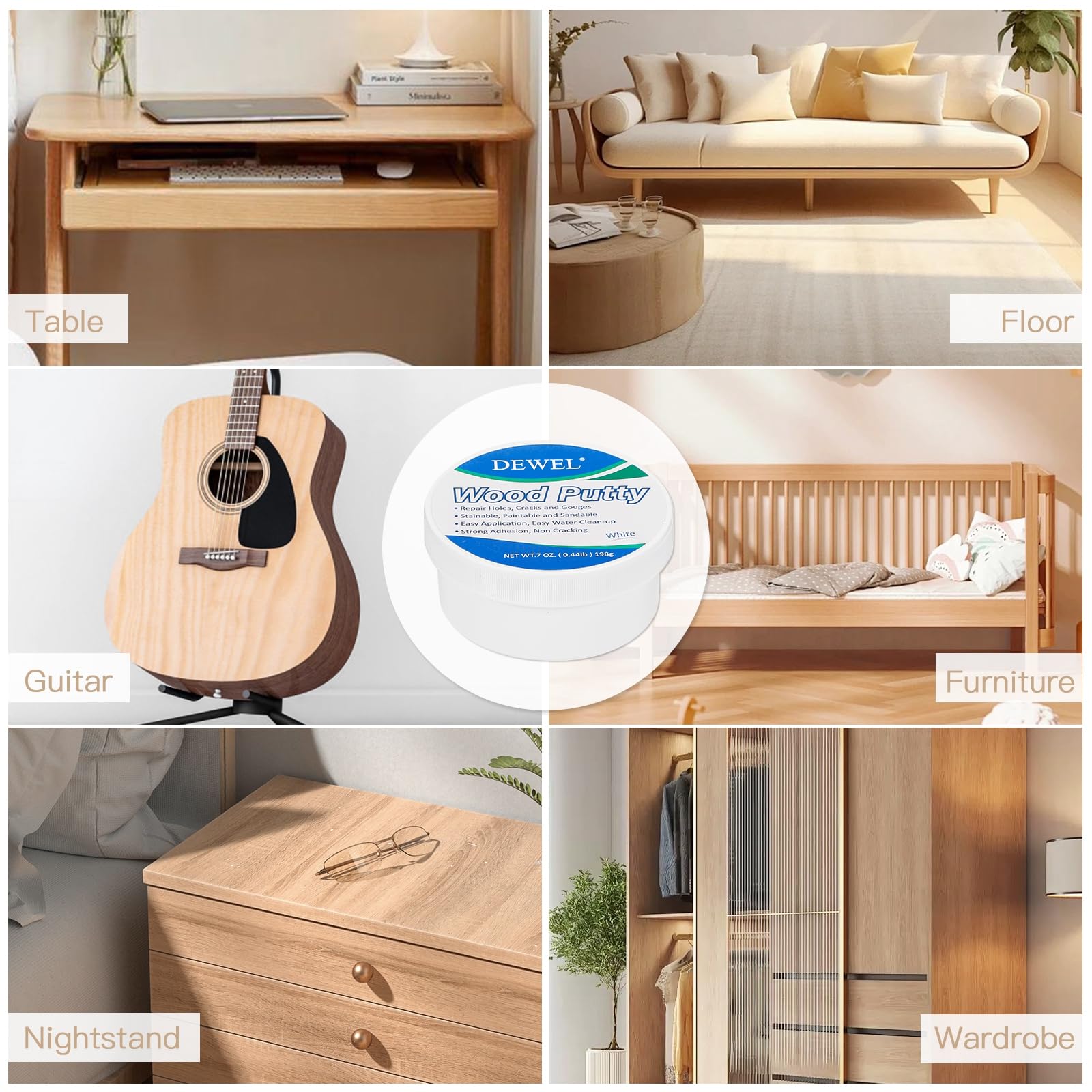 DEWEL Holzkitt 200g, weißer Reparaturkitt, zum Füllen von tiefen Löchern und Kratzern in Holzmöbeln, Rissreparaturkitt zur Restaurierung - Image 7