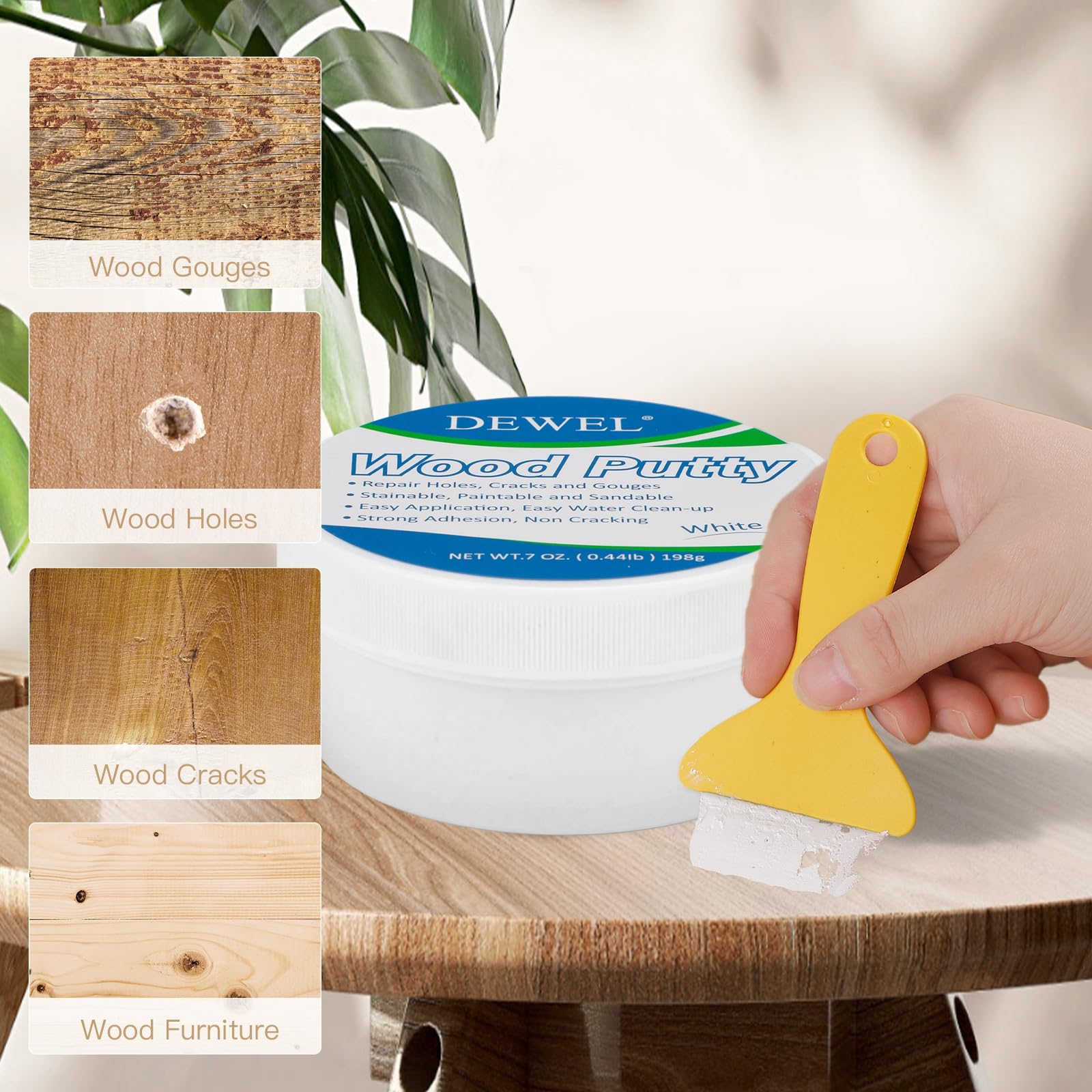 DEWEL Holzkitt 200g, weißer Reparaturkitt, zum Füllen von tiefen Löchern und Kratzern in Holzmöbeln, Rissreparaturkitt zur Restaurierung - Image 8